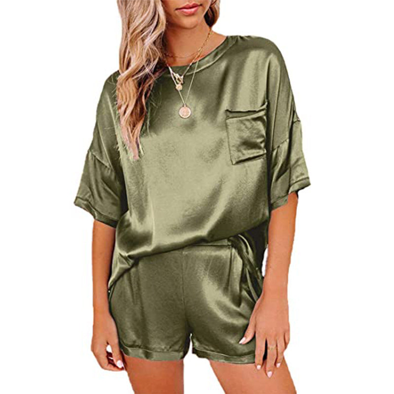 Pajama Set Short Sleeve Sleepwear Women Home Clothing Women dealsniper-net Army green 3XL