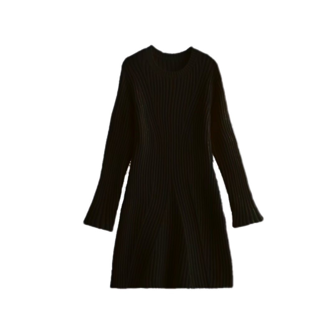 Fashion Solid Ribbed Knitted Dress Fall And Winter Slim-fit