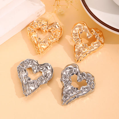 New Pleated Lava Hollow Heart-shaped Earrings Personality Jewelry dealsniper-net