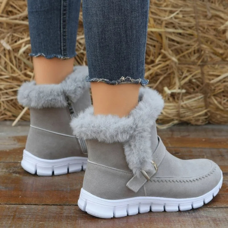 New Snow Boots Winter Warm Thickened Solid Color Plush Ankle Boots With Buckle Design Plus Velvet Flat Shoes For Women Women dealsniper-net