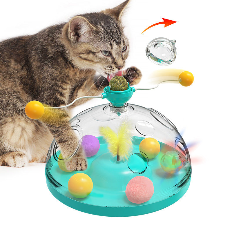 Meows Windmill Funny Cat Toys Interactive Multifunctional Turntable Pets dealsniper-net Cat treasure box Lake blue