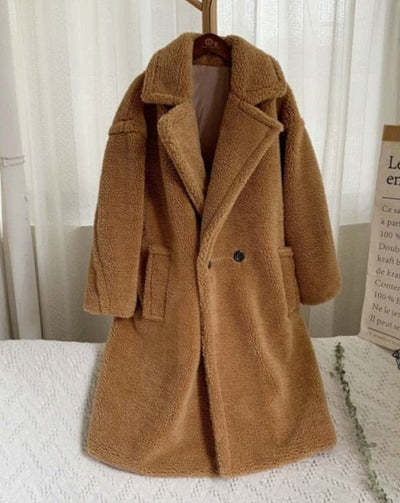 Lapel Lamb Fleece Coat With Pockets Faux Fur Coat