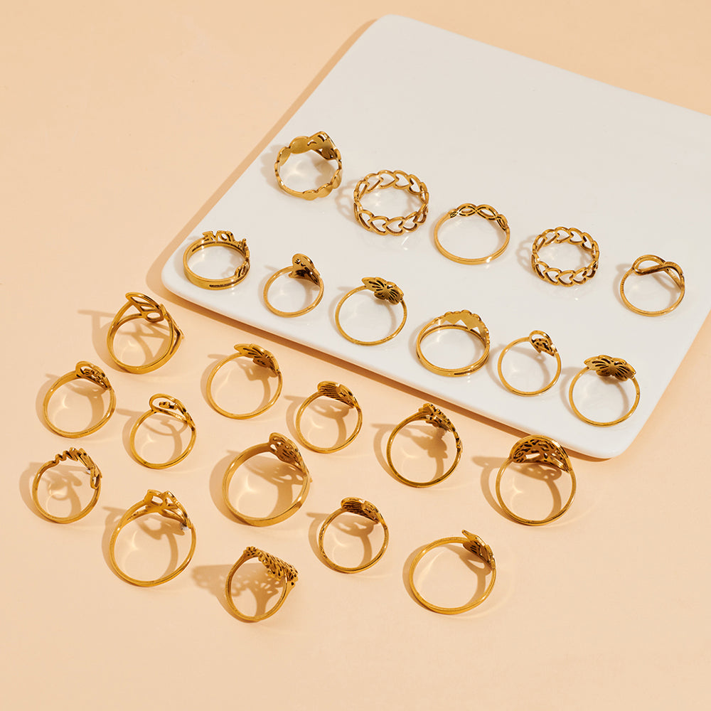 24 PCS Box 100 PCS Box Fashion Ring Set Gold Plated Stainless Steel Rings For Women Girls Jewelry dealsniper-net