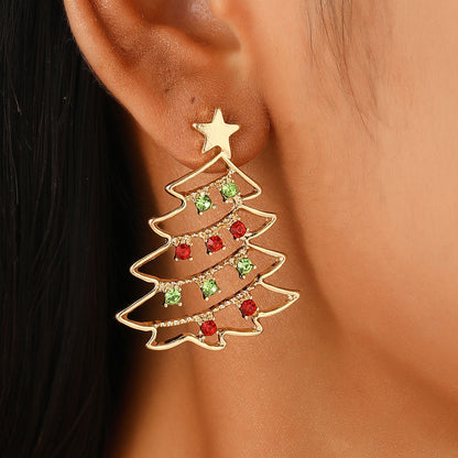 Christmas Earrings With Christmas Tree Colorful Zircon