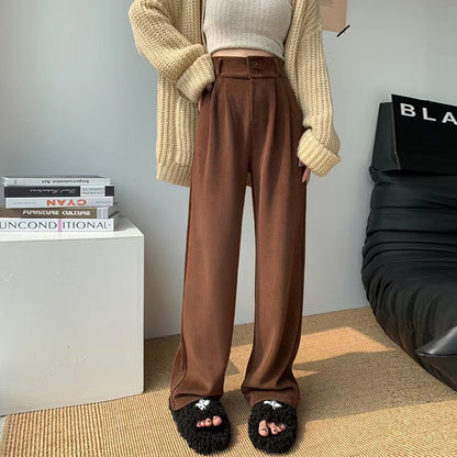 Wide-leg Pants Draping Mop Brown Leisure Corduroy