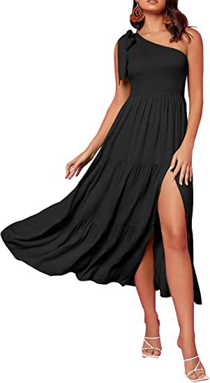 New Summer Fashion Women's One-shoulder Pleated Women dealsniper-net Black L