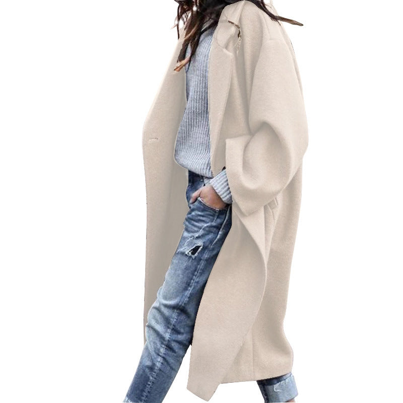 Casual Long Jacket With Pockets Solid Color Single Breasted Lapel Women dealsniper-net Milk Tea L