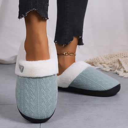 Winter Cotton Slippers Baotou Warm Flat Slippers Home Daily Soft Non-slip Bottom House Shoes Women Men Couple