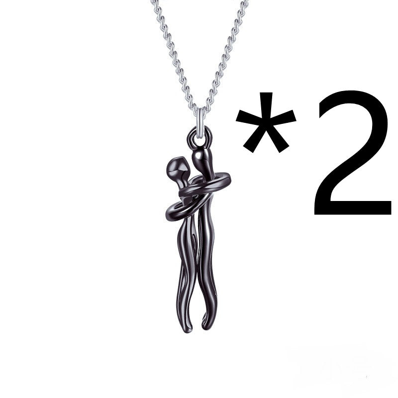 Affectionate Hug Necklace Couples Gift Fashion Pendant Necklace Jewelry dealsniper-net 2pcs Full black M