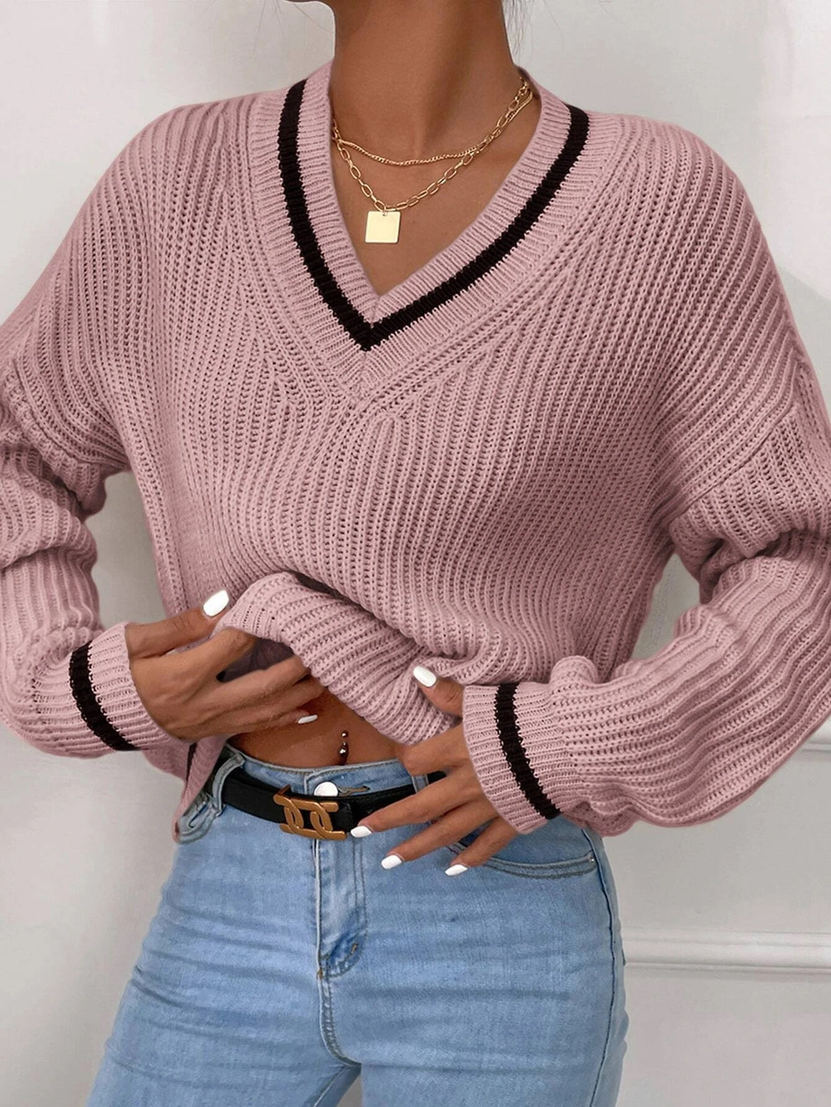 Winter Women's Clothes Cable Knit V Neck Sweaters Casual Women Gym From House