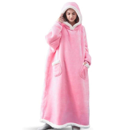 Super Long Flannel Blanket With Sleeves Winter Hoodies Sweatshirt Women dealsniper-net