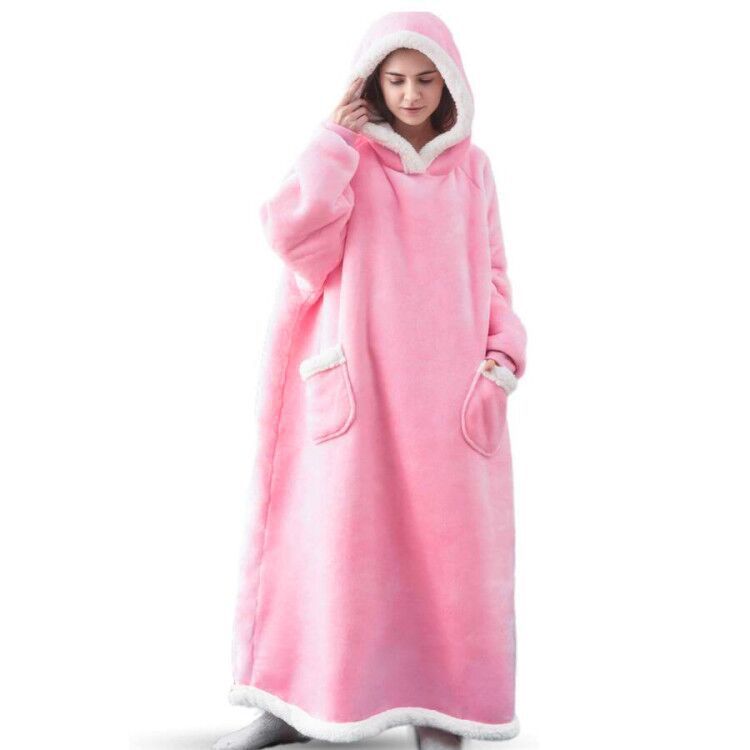 Super Long Flannel Blanket With Sleeves Winter Hoodies Sweatshirt Women dealsniper-net Dark pink Extra length 150cm