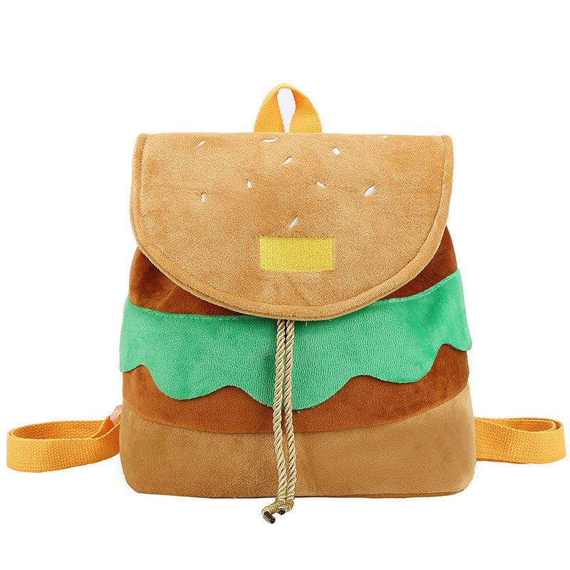 Cute Hamburger Plush Backpack Soft Cartoon Burger Plush Women dealsniper-net