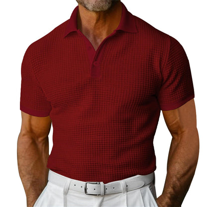 Waffle Short Sleeve Polo Shirt Men's Fashion Men Gym From House Red 2XL