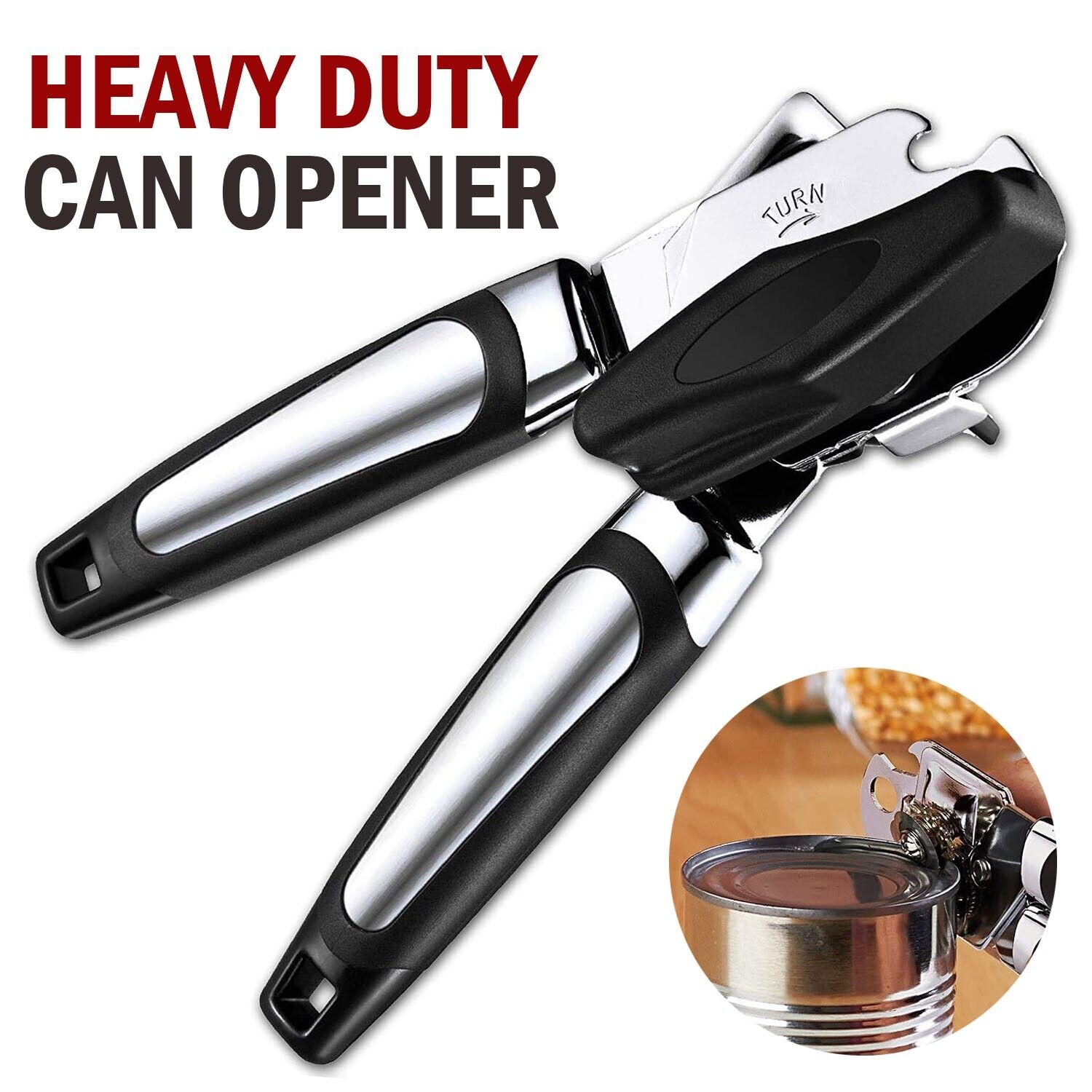 Manual Handheld Can Opener With Cutting Wheel Blade Lid Cap Openers Home dealsniper-net Black