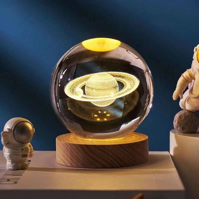 Crystal Ball 3D Inner Carved Solar System Glowing Night Lights Home Decor DealSniper.net Saturn 6CM Ball And Base