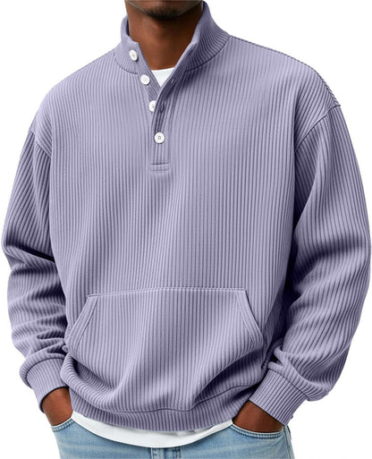 Mens Solid-Color Turtleneck Casual Long-Sleeve Polo Sweatshirt Men DealSniper.net Light Purple 3XL
