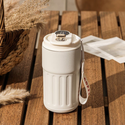 Smart Digital Thermal Bottle Portable Coffee Mug Kitchen dealsniper-net Elegant White 450ml