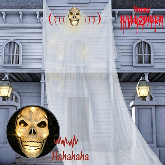 Halloween Large 3m Gauze Mask Hanging Ghost With Sound Control Holidays Gym From House White
