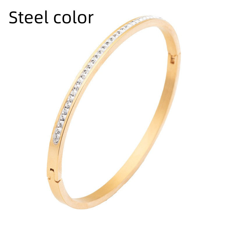 Single Row Stainless Steel Bracelet With Diamond Opening Jewelry dealsniper-net Steel color 50x60mm