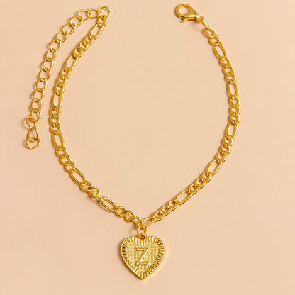 Initial Letter Anklet Gold Color Heart Pendant Foot Bracelets Women