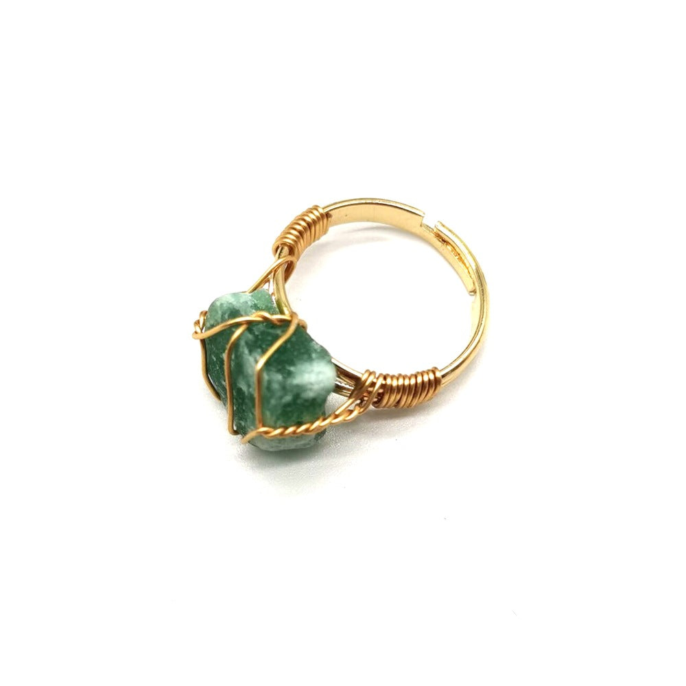 Personality Hand Wrapped Rough Stone Agate Ring Jewelry dealsniper-net Green Aventurine adjustable