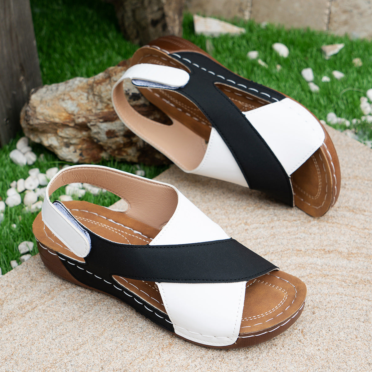 Summer Wedges Sandals With Colorblock Cross-strap Women dealsniper-net Black Size36