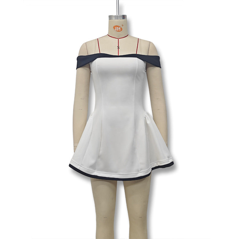 Women's Black And White Patchwork Summer Dress Women Gym From House White Black L