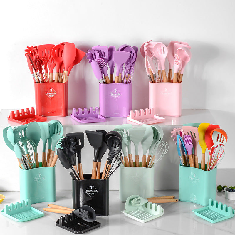 Kitchen Wooden Handle Kitchenware Set With Storage Square Bucket Kitchen DealSniper.net