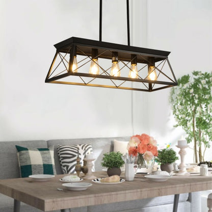 5 Lamps Farmhouse Chandelier For Dining Room, Metal Rustic Chandelier Island Lamp, Modern Rectangular Island Lamp For Kitchen, Living Room Pure Black - No Bulbs Unavailable Platforms- Temu Kitchen DealSniper.net