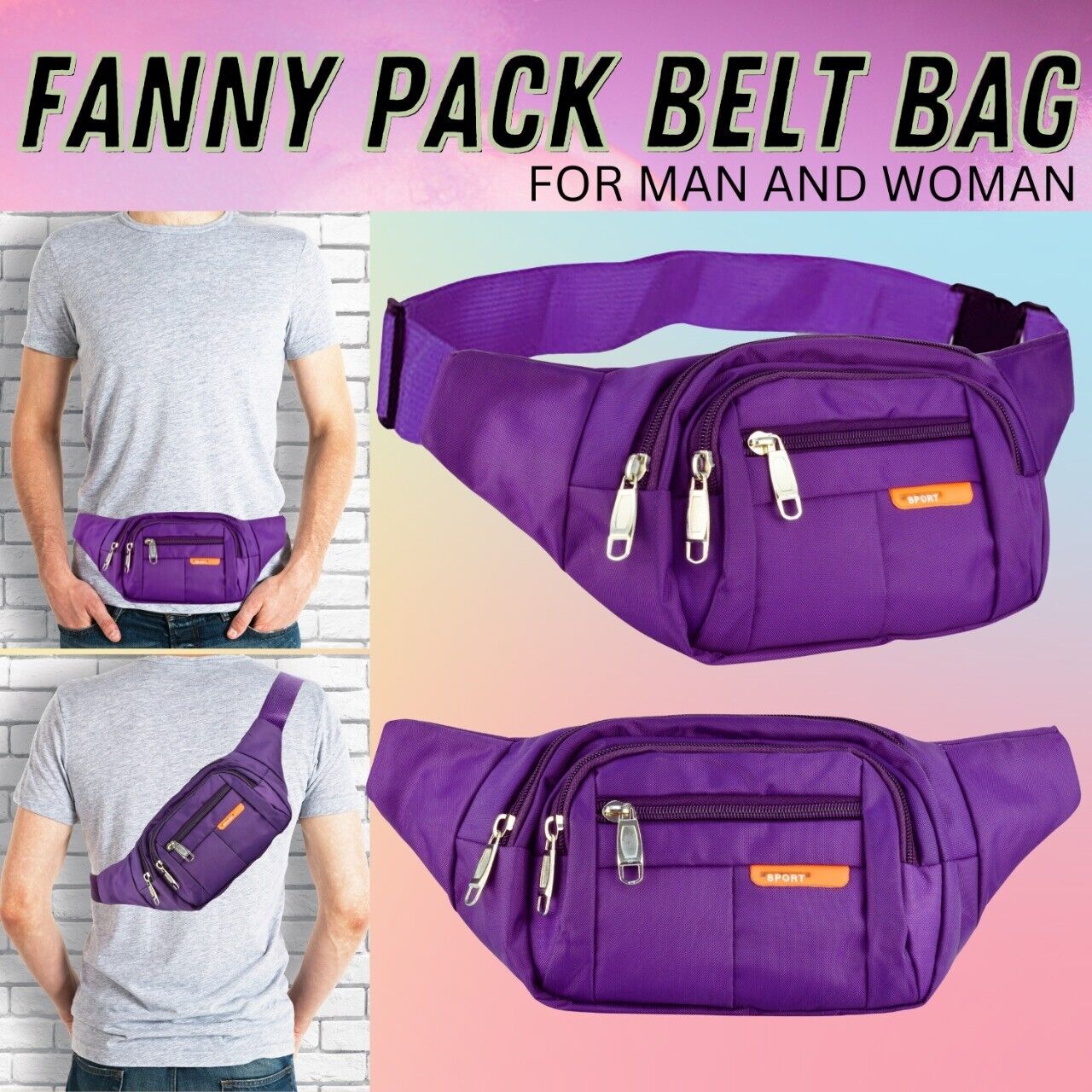 Men Women Fanny Pack Belt Waist Bag Cross Body Sling Shoulder Travel Sport Pouch Men dealsniper-net