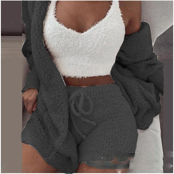 3 Pieces Of Fashionable Ladies Plush Home Clothes Women dealsniper-net Dark Grey 2XL