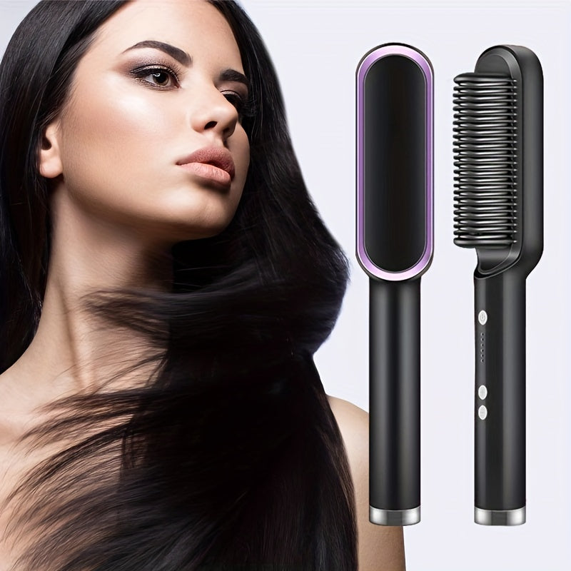 2-in-1 Electric Hair Straightener Brush Hot Comb Adjustment Heat Styling Curler Anti-Scald Comb, 2-in-1 Styling Tool For Long-Lasting Curls And Straight Hair Beauty dealsniper-net