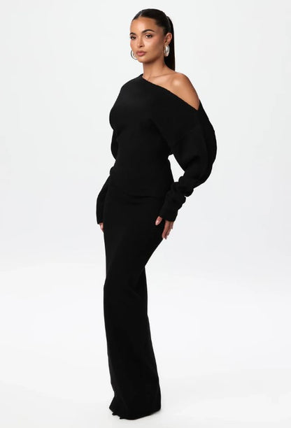 Ins Slim Long Sleeve Knitted Dress Evening Party Dresses Women Gym From House Black L