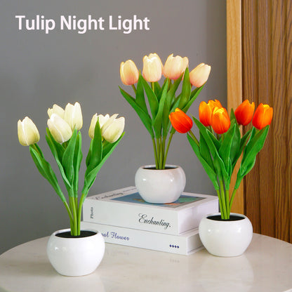 LED Tulip Flower Night Light Artificial Flowerpot Potted Plant  Lamp