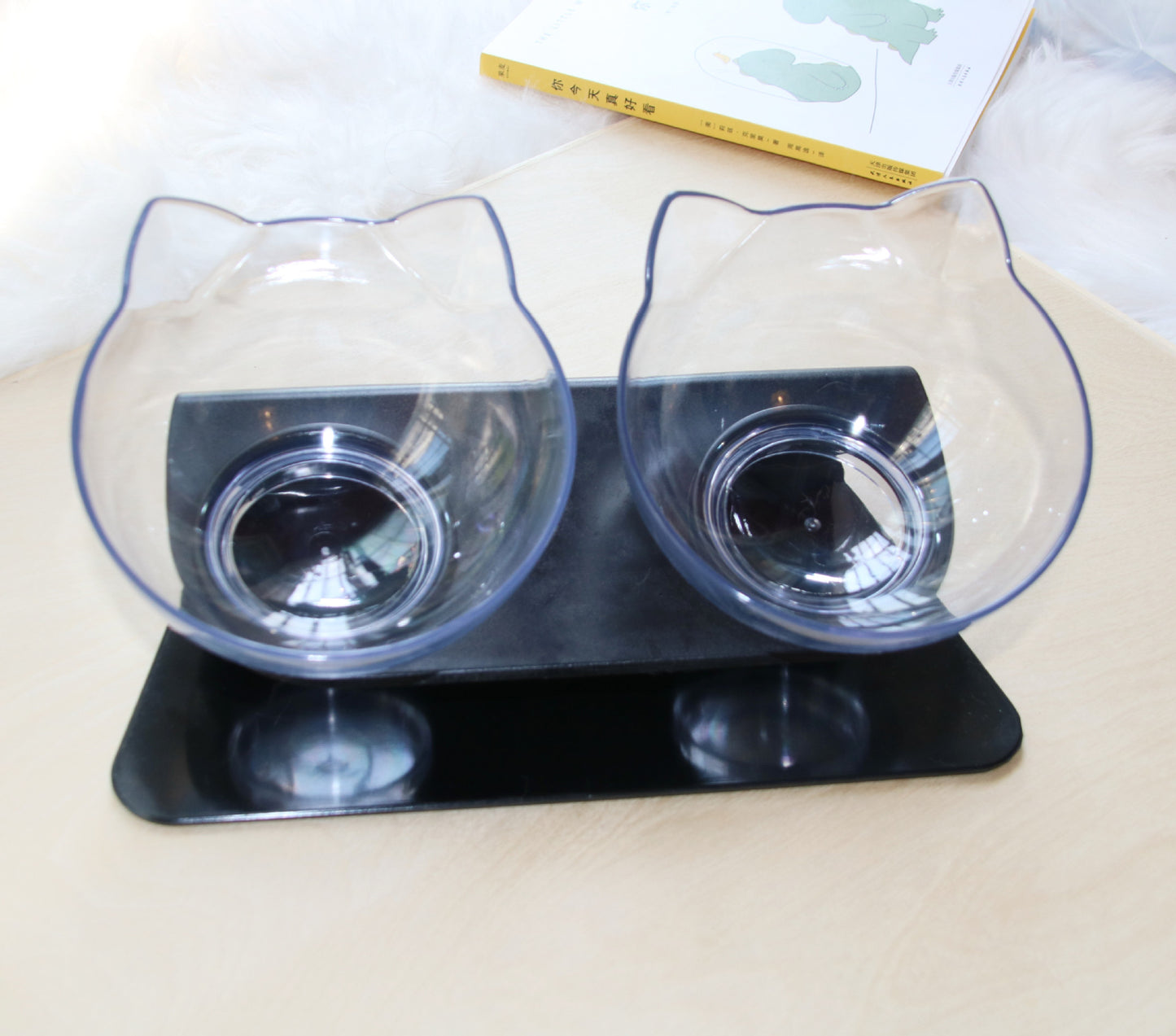 Cat Double Bowl Cat Food Bowl Protects Cervical Vertebra Pets Gym From House Double transparent black base