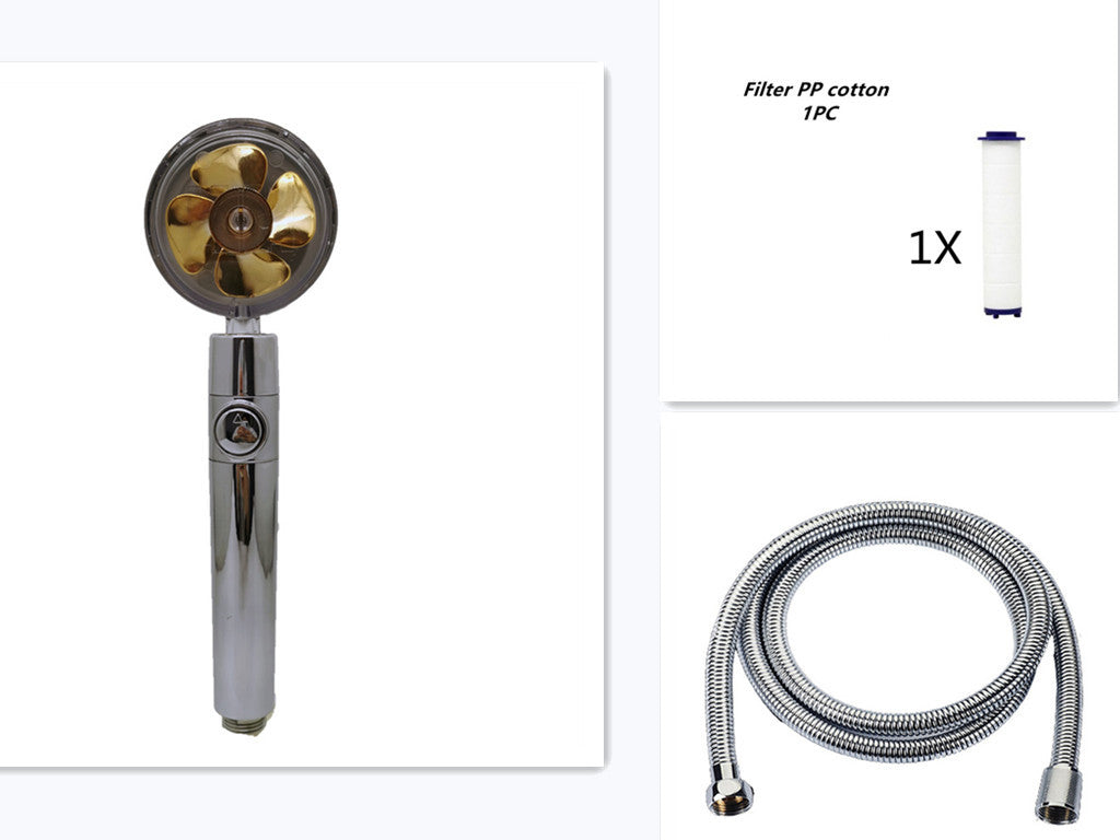 Propeller Driven Shower Head With Stop Button And Cotton Filter