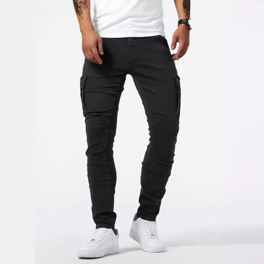Man's Casual Cargo Pants Stylish Tide Brand Stretch Pants Men null Black XS