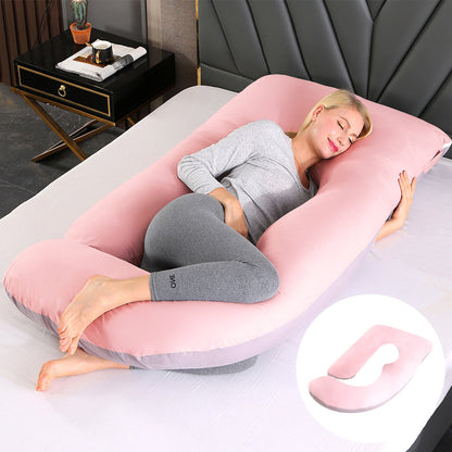 Maternity Pillow Waist Support Side Sleeping Slope Pillow J-type Health DealSniper.net Cotton Pink Gray 65x90x175cm
