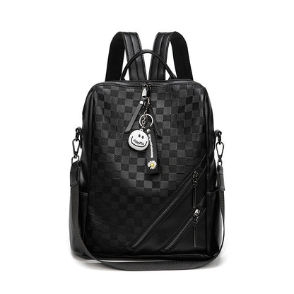 Fashion Checkerboard Backpack Casual Shoulder Bag Women dealsniper-net Black No Pendant