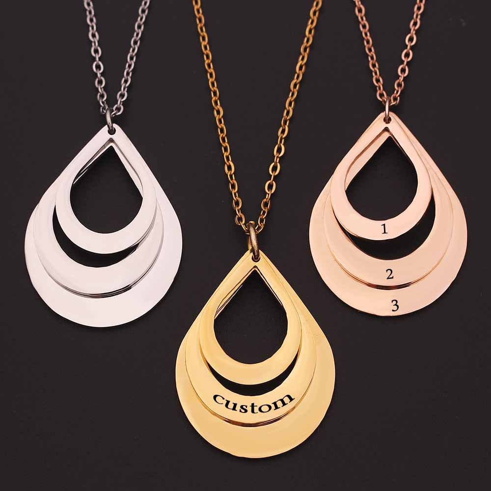 Customized 3 Water Droplet Engraving Name Stainless Steel Jewelry Pendant Necklaces Jewelry DealSniper.net