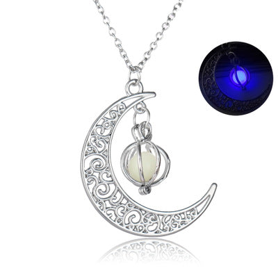 Fashion Moon Natural Glowing Stone Healing Necklace Women Gift Charm Luminous Pendant Necklace Jewelry Jewelry dealsniper-net