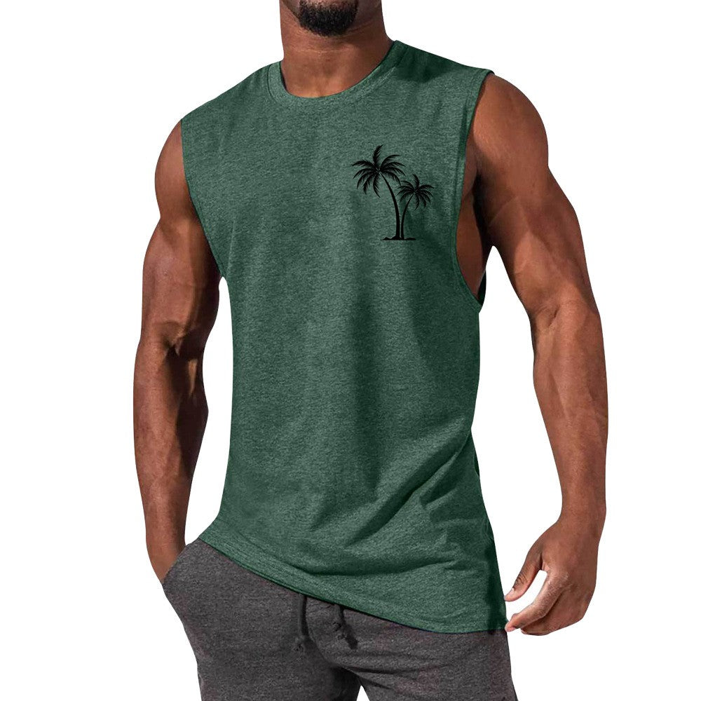 Coconut Tree Embroidery Vest Summer Beach Tank Tops Men dealsniper-net Green 3XL