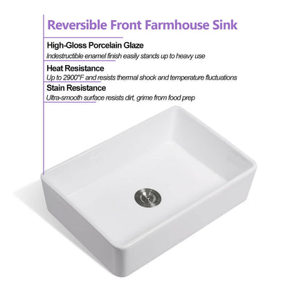 Single Basin Ceramic Farmhouse Kitchen Sink With Basket Strainer Kitchen dealsniper-net