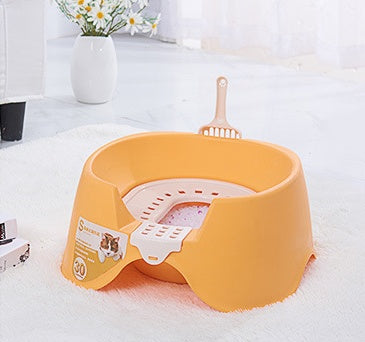 Spillproof Cat Litter Pan Semi-enclosed Oversize Cat Toilet Pets Gym From House Orange
