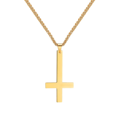 Titanium steel smooth cross necklace pendant Jewelry dealsniper-net Gold