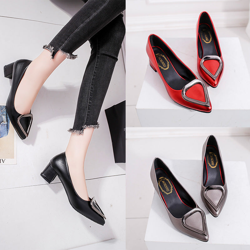 High heels casual triangular buckle shoes Women DealSniper.net