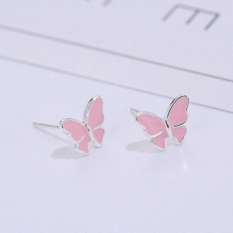 Sterling silver stud earrings literary cute butterfly stud earrings Korean fashion earrings Jewelry DealSniper.net