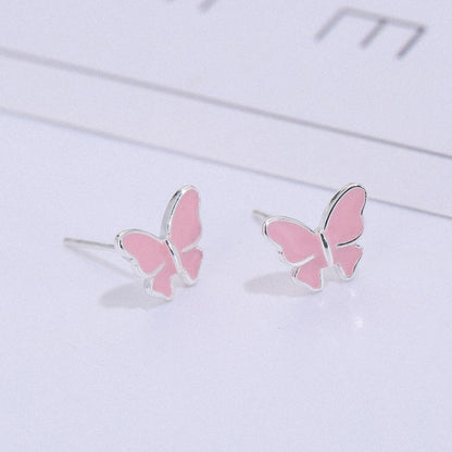 Sterling silver stud earrings literary cute butterfly stud earrings Korean fashion earrings Jewelry DealSniper.net