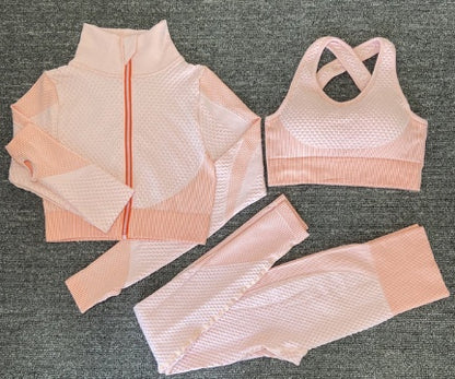 Yoga sets female sport gym suit Women Gym From House 3pcs Set Pink L